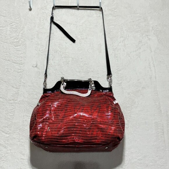 Roberta Di Camerino Italy Shoulder Handbag Shiny Red w/ Metal Handles RARE - Picture 2 of 16
